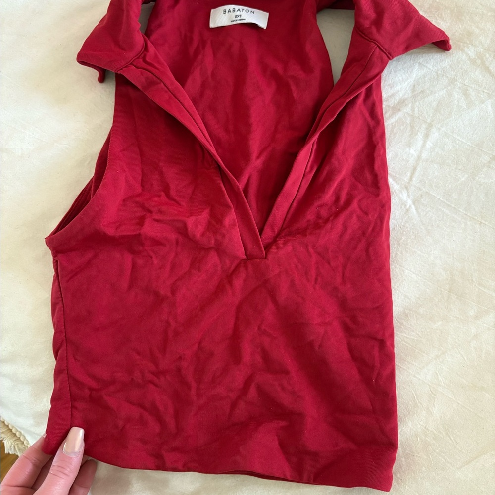Babaton Red Sleeveless Polo Tank Top